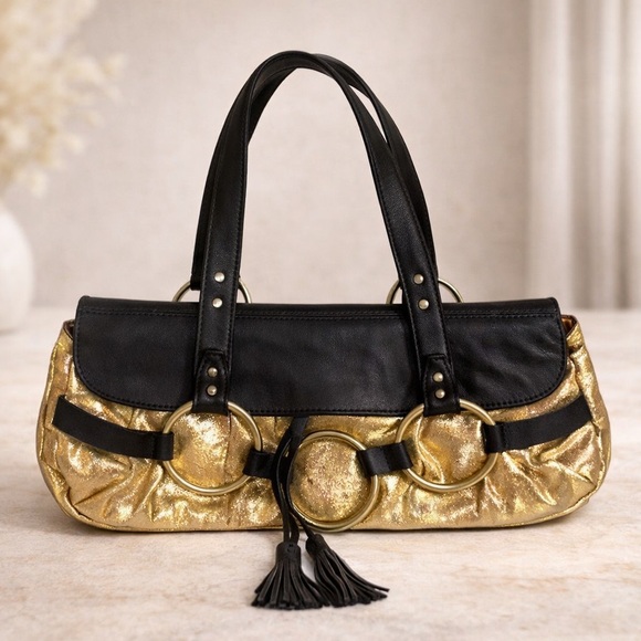 Gianni Bini Handbags - VINTAGE GIANNI BINI GOLD LEATHER BOHO SHOULDER BAG